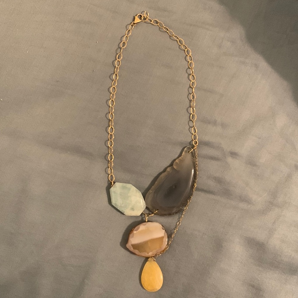 Large Four Stone Colorful Statement Necklace - image 2